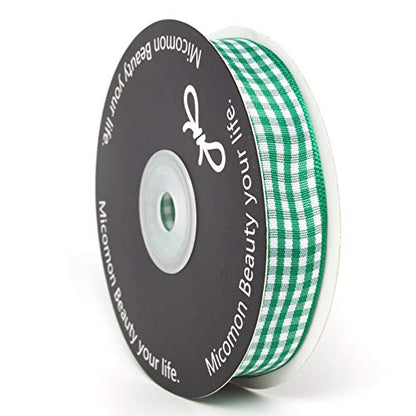 Green Gingham Plaid Checked Ribbon 25 Yards Each Roll 100% Polyester