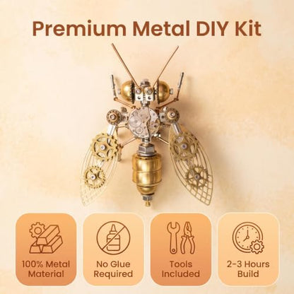 Mechanical Metal 3D Bumblebee Model Kits Puzzle for Adults Insect Steampunk Assembly DIY 150+Pcs 3 Hours Build Time Desk Decor Christmas & Birthday Gift for Hobbyists Men (150 Count)