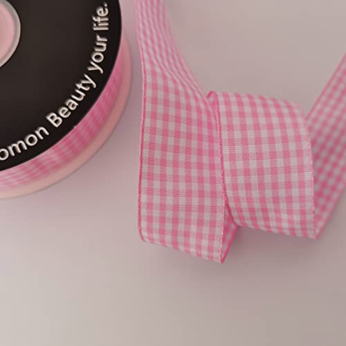 Pink and White Gingham Ribbon (75 Feet)