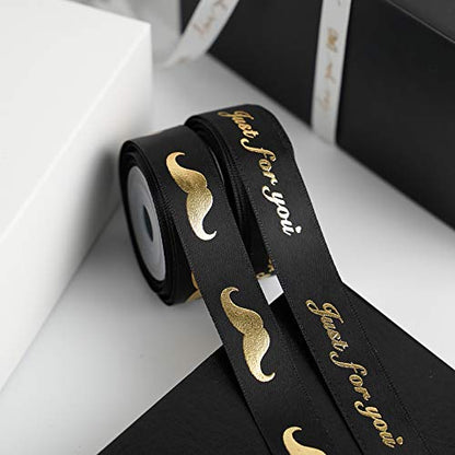 Happy Father's Day Ribbon Fathers Day Decorations Gift Box Wrapping Paper Decor Thank You Satin Thin Ribbon Assorted Black Satin (150 Foot)