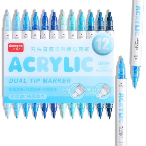 12 Colors Dual Tip Acrylic Paint Markers (12 Count)