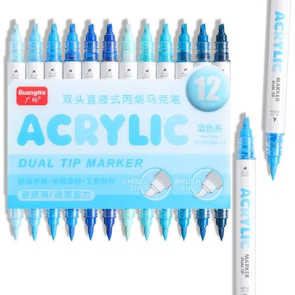 12 Colors Dual Tip Acrylic Paint Markers (12 Count)