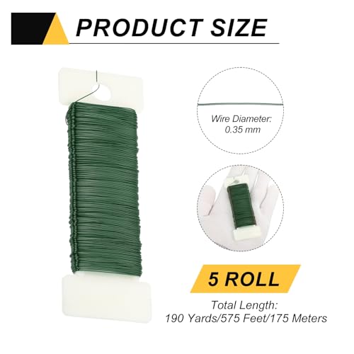 190 Yards 575 Feet 27 Gauge Metal Floral Wire Green Flexible Paddle Thin Floral Wires for Craft (5 Count)
