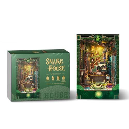 DIY Book Nook Kit 3D Wooden Puzzle DIY Miniature House Kit Magic Dollhouse Tiny House Bookshelf Dollhouse for Adults with LED Light