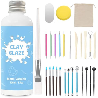 100ml Air Dry Clay Glaze and 29pcs Clay Tools Kit