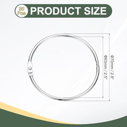 2.5" x 2.8" Loose Leaf Binder Rings (30 Count)