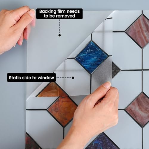 Stained Glass Window Film Geometric Patterns Frosted Window Clings (1391.79 sq inches sq inches)