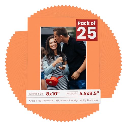 Pack of 25 Acid Free 8x10 Mats Bevel Cut for 5.5x8.5 Photos (25 Count)