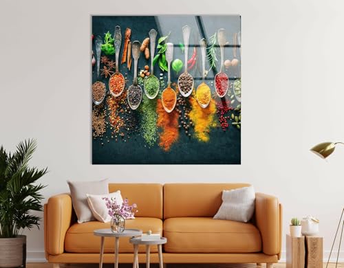 Round 31 5'' Spoon Spices Glass Wall ArtTempered Glass Printing Wall Decor Large Wall Art Wall Hangings