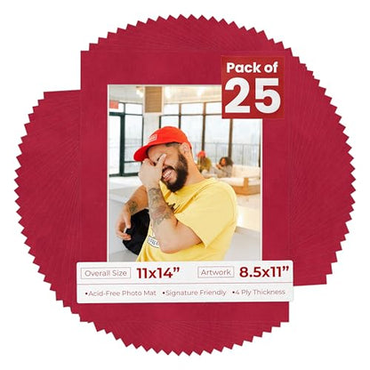 Pack of 25 Acid Free 11x14 Mats Bevel Cut for 8.5x11 Photos (25 Count)
