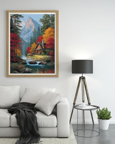 14CT Counted Cross Stitch Kits for Adults Advanced Mountains Lake Printed Stamped Cross Stitch Kits for Adults