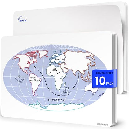Continent Practice Sheets 9”x12” Map of The Seven Continents Dry Erase World Globe Sheets Homeschool Supplies Learning Map Teacher Students Classroom Pack of 10 Sheets (10 Count)
