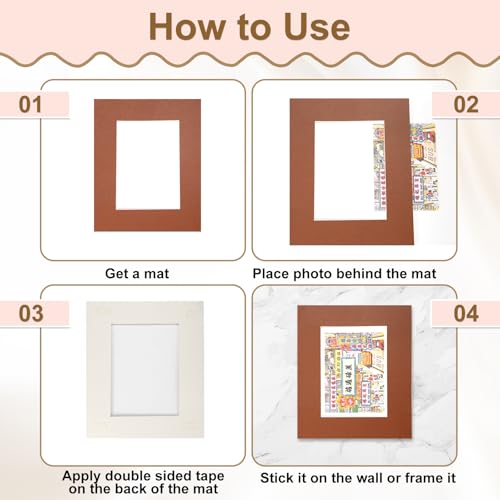 Picture Mats 8 x 10 Mat Board Center for 5 x 7 Pictures Acid Free White Core Bevel Cut Frame Mattes with Backing for Display Art Measuring