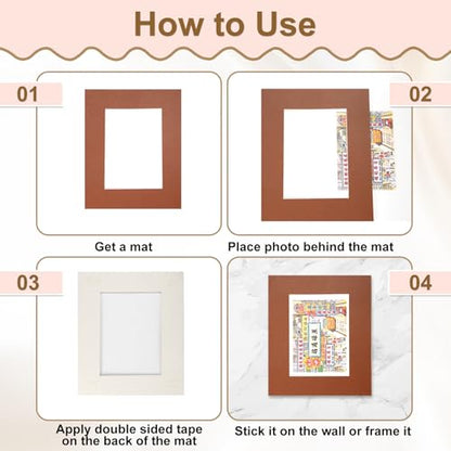 Picture Mats 8 x 10 for 5 x 7 Pictures Acid Free White Core Bevel Cut Frame Mattes for Display Art Measuring