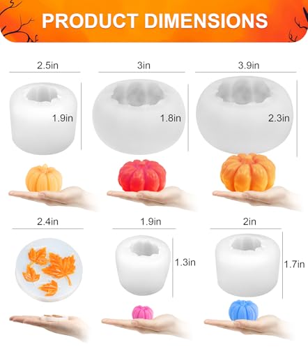 6 pcs Large Halloween Pumpkin Maple Leaf Silicone Candle Mold (6 Count)