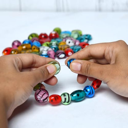 2 3 LB Assorted Glass Dots+Stripe Beads for Jewellery Making (150 Count)
