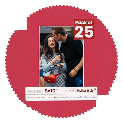 Pack of 25 Acid Free 8x10 Mats Bevel Cut for 5.5x8.5 Photos (25 Count)