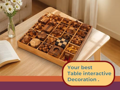 25 in 1 Wooden Brain Teaser Puzzles for Adults and Teens Interlocking 3D Mini Wood Mind Games Hand and Mind Puzzle Teasers Assembly & Disentanglement Set Toys Coffee Table Games Gift