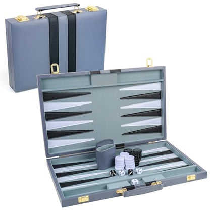 Backgammon Set 2 Players Classic Backgammon Sets for Adults Board Game with PU Leather Case Portable and Travel Backgammon Set