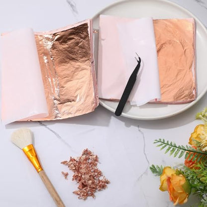 200 Pcs Gold Leaf Sheets for Art Foil Paper Leaf Art Foil Sheets Gilding Brush Thin Paper Craft for Painting Gilding Crafting Decoration