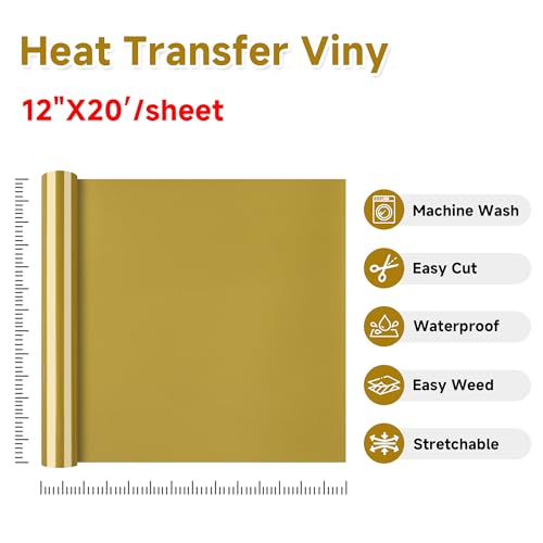 RENLITONG Dark Yellow Iron on Vinyl 12Inch by 20ft Roll Heat Transfer Vinyl for T