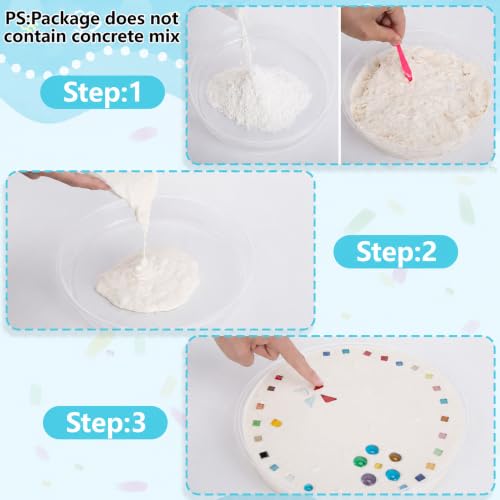 14 Pcs Round Stepping Stone Mold Kit with Mosaic Tiles and Tools for DIY