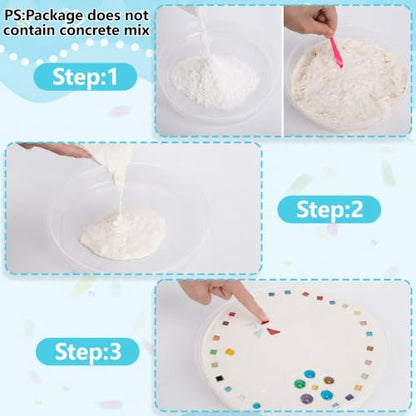 14 Pcs Round Stepping Stone Mold Kit with Mosaic Tiles and Tools for DIY