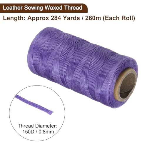 150D 0.8mm Flat Waxed Thread 284 Yards Polyester Leather Sewing Waxed String Hand Stitching Waxed Cord for Leather Stitching Sewing Bookbinding DIY Craft Light Purple