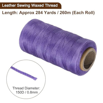 150D 0.8mm Flat Waxed Thread 284 Yards Polyester Leather Sewing Waxed String Hand Stitching Waxed Cord for Leather Stitching Sewing Bookbinding DIY Craft Light Purple
