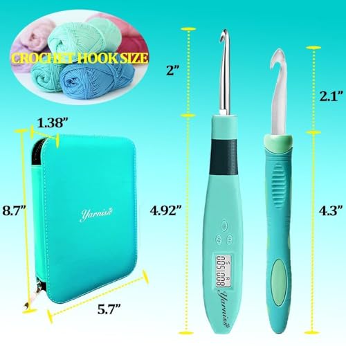 18 Size Counting Crochet Hooks Set with Light Handle 2.0mm~14.0mm (18 Count)
