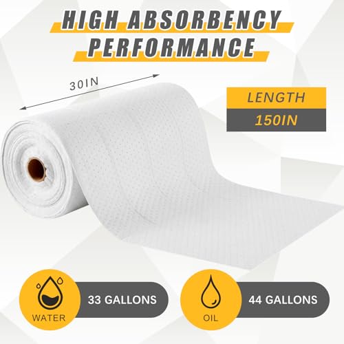 30" W x 150' l Oil Absorbent Mat Roll Oil Pads Absorbs up to 40.2 Gallons Heavyweight Mat Roll for Protecting Home Garage Basement