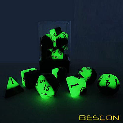 Bescon Two Tone Glowing Polyhedral Dice 7pcs Set Green Dawn