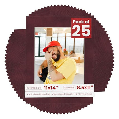 Pack of 25 Acid Free 11x14 Mats Bevel Cut for 8.5x11 Photos (25 Count)