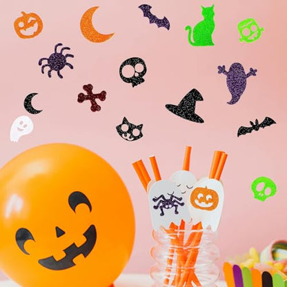 300Pcs Halloween Foam Stickers Glitter Pumpkin Spider Bat DIY Stickers
