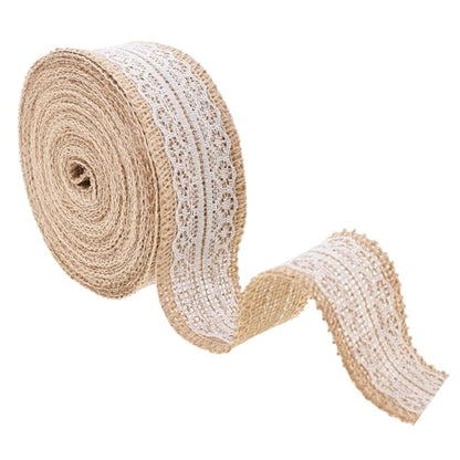 1 Inch Wide Burlap and Lace Ribbon for Crafts