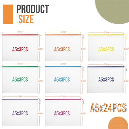 24pcs Mesh Zipper Pouch File Bags Puzzle Storage Bags