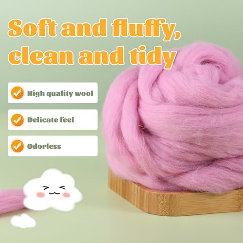 3.53oz Needle Felting Wool Roving for Needle Felting Dark Pink Felting Wool