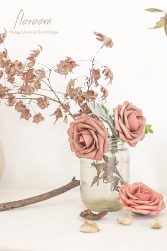Artificial Flowers 25pcs Real Looking Dusty Pinky Cedar Foam Fake Roses with Stems for DIY Wedding Bouquets Bridal Shower Centerpieces Floral Arrangements Party Tables Home Decorations (25 Count)