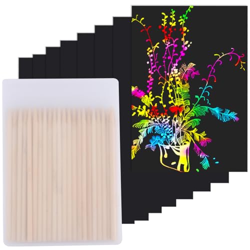 100 Pcs Scratch Art Paper Rainbow Sets Arts and Crafts for Kids ﻿