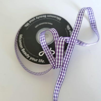 Dark Purple and White Woven Edge Plaid Ribbon 100% Polyester Gingham Ribbon 25 Yards Each Roll (75 Foot)