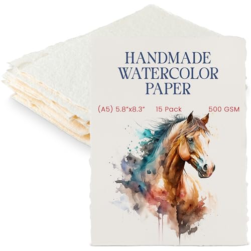 Thick Handmade Watercolor Paper with Deckled Edge A5 (15 .)