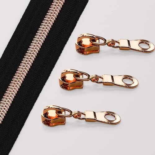 The Yards 10 Yards Bulk Black Nylon Coil Zipper with Rose Gold Teeth