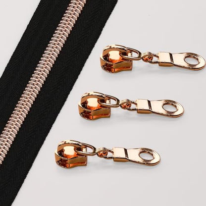 The Yards 10 Yards Bulk Black Nylon Coil Zipper with Rose Gold Teeth