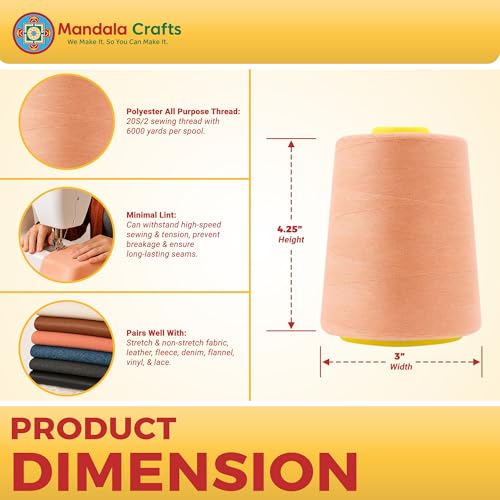 20S 2 Peach Polyester 4 Pack of Serger Threads Cones (24000 Foot)