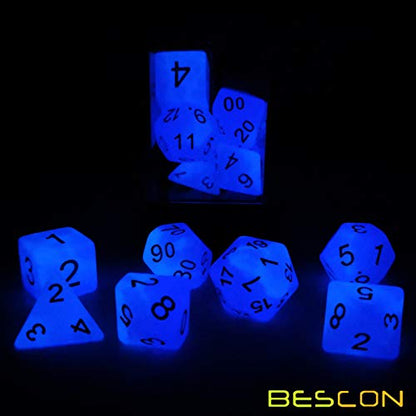 Bescon Two Tone Glowing Polyhedral Dice 7pcs Set Frosty Amethyst (7 Count)