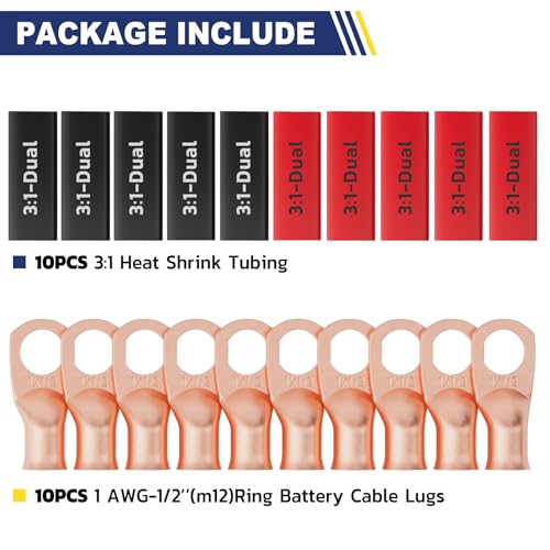 20PCS Battery Cable Lug & Heat Shrink Kit 1 AWG 1 (20 Count)