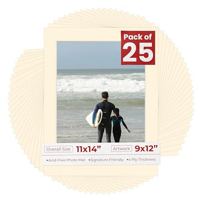 Pack of 25 Acid Free 11x14 Mats Bevel Cut for 9x12 Photos (25 Count)