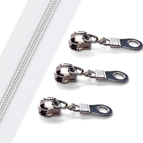 The Yards 10 Yards Bulk White Nylon Coil Zipper with Silver Teeth