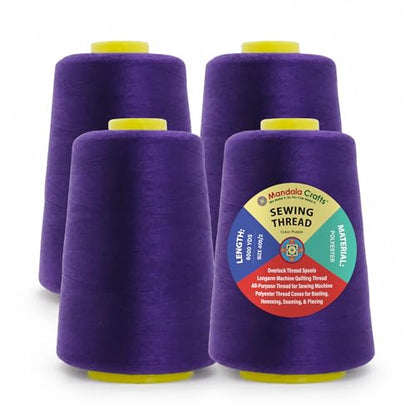 40S 2 Purple Polyester 4 Pack of Serger Threads Cones (72000 Foot )