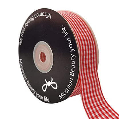 1 Inch Red and White Woven Edge Gingham Ribbon 25 Yards Each Roll 100% Polyester (75 Foot)